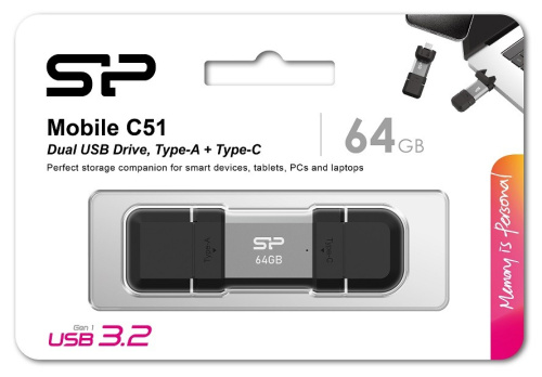Silicon Power Pendrive C51 64GB USB-A USB-C 120 MB/s Silver