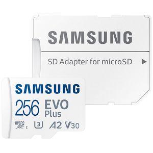 Samsung EVO Plus MB-MC256KA - Flash memory card (microSDXC to SD adapter included) - 256 GB - A2 / Video Class V30 / UHS-I U3 / Class10 - microSDXC UHS-I - white 