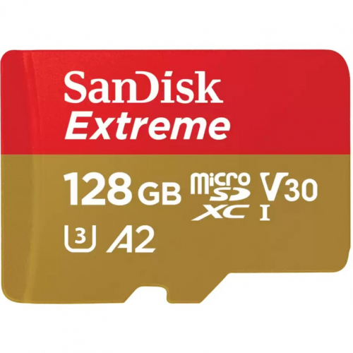 SanDisk Extreme - 128 GB - A2 / Video Class V30 / UHS-I U3 / Class10 - microSDXC UHS - R 190MB/s / W 90 MB/s+ SD adapter