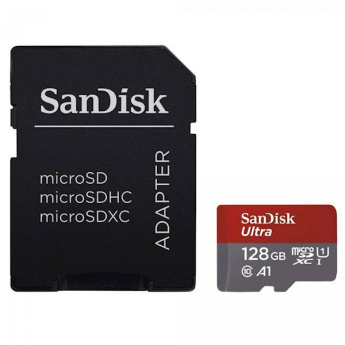 SanDisk Ultra - Flash memory card (microSDXC to SD adapter included) - 128 GB - A1 / UHS Class 1 / Class10 - microSDXC UHS-I  - Read Up to 140MB/s 