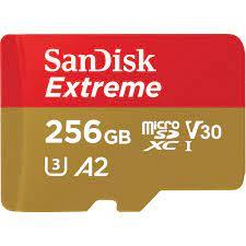 SanDisk Extreme - microSDXC to SD adapter included - 256 GB - A2 / Video Class V30 / UHS-I U3 / Class10 - 190 MB/s