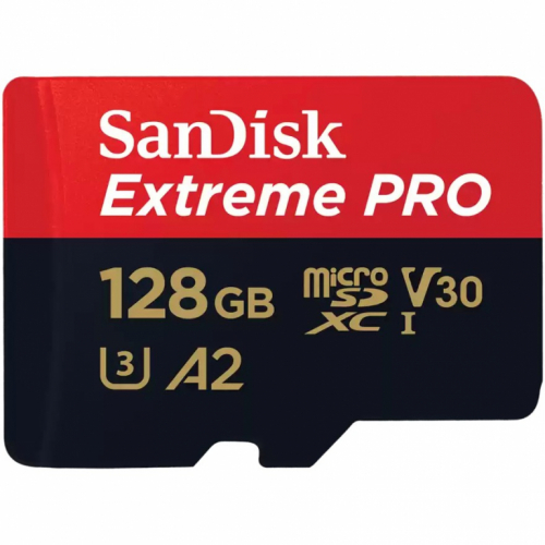 SanDisk Extreme Pro - microSDXC to SD adapter included - 128 GB - A2 / Video Class V30 / UHS-I U3 - Up to 200 MB/s - microSDXC UHS-I 