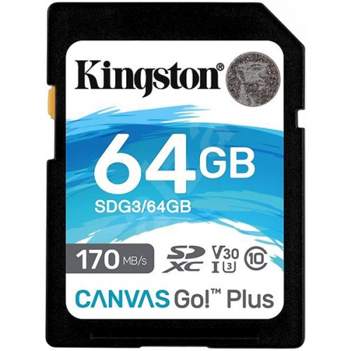 Kingston 64GB SDXC Canvas Go Plus 170R C10 UHS-I U3 V30, EAN: 740617301397