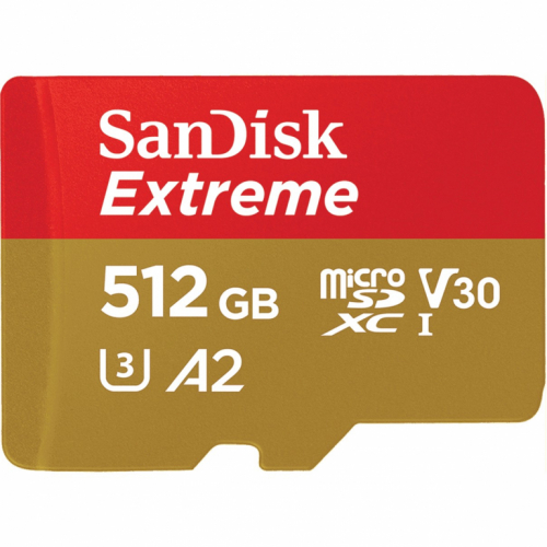 SanDisk Extreme - Flash memory card (microSDXC to SD adapter included) - 512 GB - A2 / Video Class V30 / UHS-I U3 / Class10 - microSDXC UHS-I 