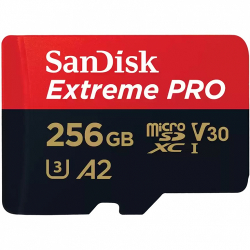 SanDisk Extreme Pro - Flash memory card (microSDXC to SD adapter included) - 256 GB - A2 / Video Class V30 / UHS-I U3 / Class10 - microSDXC UHS-I - Up to 200 MB/s