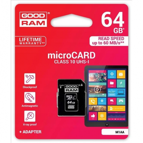 GOODRAM Memory card microSD 64GB CL10 UHS I + adapter