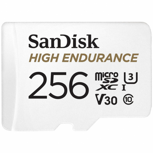 SanDisk High Endurance microSDXC 256GB + SD Adapter - for dash cams & home monitoring, up to 20,000 Hours, Full HD / 4K videos, up to 100/40 MB/s Read/Write speeds, C10, U3, V30, EAN: 619659173227