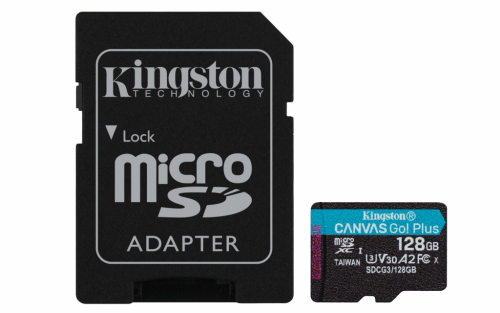 Kingston Technology 128GB microSDXC Canvas Go Plus 170R A2 U3 V30 Card + ADP