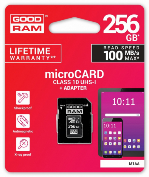 GOODRAM microSD card 256GB CL10 UHS I + adapter