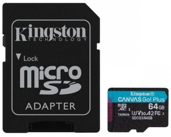 KINGSTON 64 GB CANVAS GO! PLUS MICROSD CL10 UHS-I U3 W ADAPTER