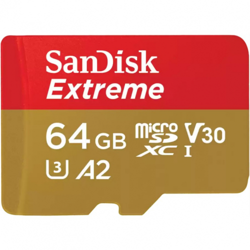SanDisk Extreme - Flash memory card (microSDXC to SD adapter included) - 64 GB - Read Rate Up to 170 MB/s / Write Rate Up to 80 MB/s