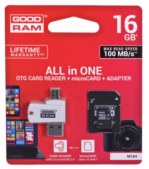 Goodram M1A4-0160R12 memory card 16 GB MicroSDHC Class 10 UHS-I