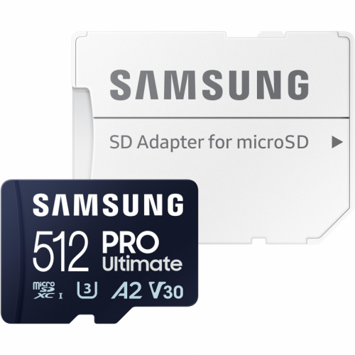 Samsung PRO Ultimate MB-MY512SA - Flash memory card (SD adapter included) - 512 GB - A2 / Video Class V30 / UHS-I U3 - Read Up to 200 MB/s - Write Up to 130 MB/s