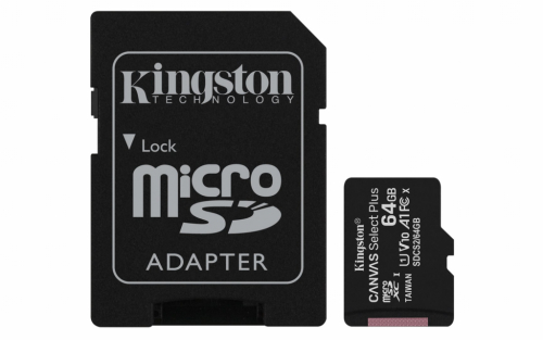 Kingston Technology 64GB micSDXC Canvas Select Plus 100R A1 C10 Card + ADP