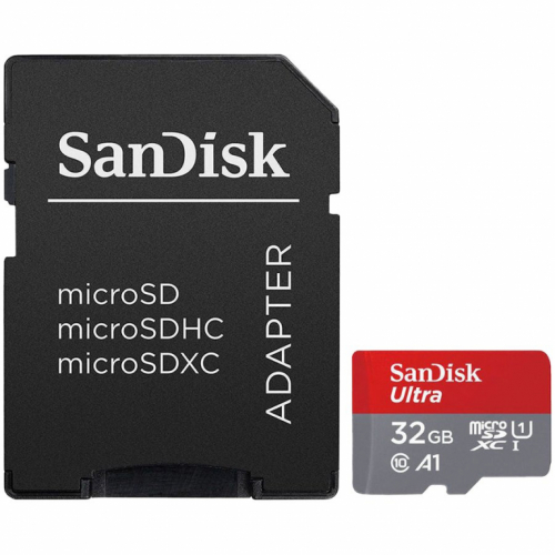 SanDisk Ultra microSDHC 32GB + SD Adapter 120MB/s  A1 Class 10 UHS-I - Imaging Packaging, EAN: 619659184148