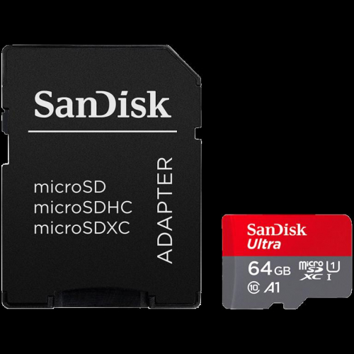 SanDisk Ultra microSDXC 64GB + SD Adapter 140MB/s  A1 Class 10 UHS-I - Imaging Packaging, EAN: 619659200039