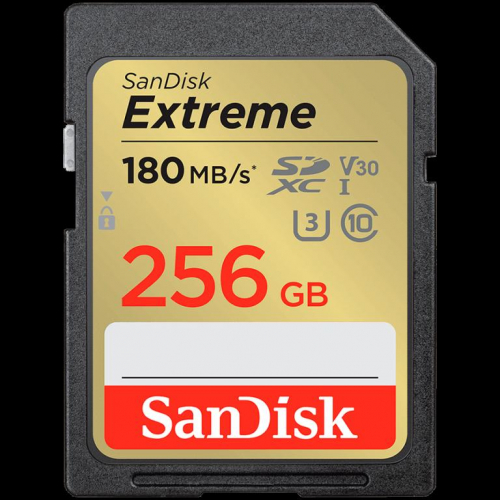 SanDisk Extreme 256GB SDXC Memory Card + 1 year RescuePRO Deluxe up to 180MB/s & 130MB/s Read/Write speeds, UHS-I, Class 10, U3, V30, EAN: 619659188948