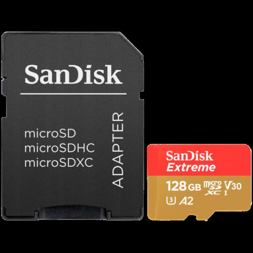 SanDisk Extreme microSDXC 128GB + SD Adapter + 1 year RescuePRO Deluxe up to 190MB/s & 90MB/s Read/Write speeds A2 C10 V30 UHS-I U3, EAN: 619659188450