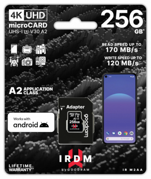 GOODRAM Memory card microSD IRDM 256GB UHS-I U3 A2 + adapter