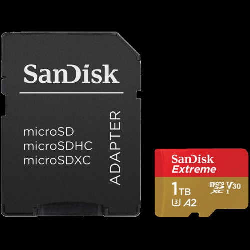 SanDisk Extreme microSDXC 1TB + SD Adapter + 1 year RescuePRO Deluxe up to 190MB/s & 130MB/s Read/Write speeds A2 C10 V30 UHS-I U3, EAN: 619659188474