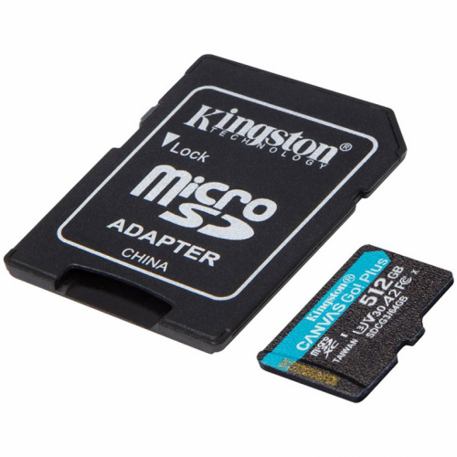 Kingston 512GB microSDXC Canvas Go Plus A2 U3 V30 Card + Adapter, 170/90MB/s read/writea