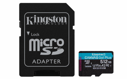 Kingston Technology 512GB microSDXC Canvas Go Plus 170R A2 U3 V30 Card + ADP