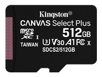 KINGSTON 512GB micSDXC Canvas Select Plus 100R A1 C10 Single Pack w/o ADP