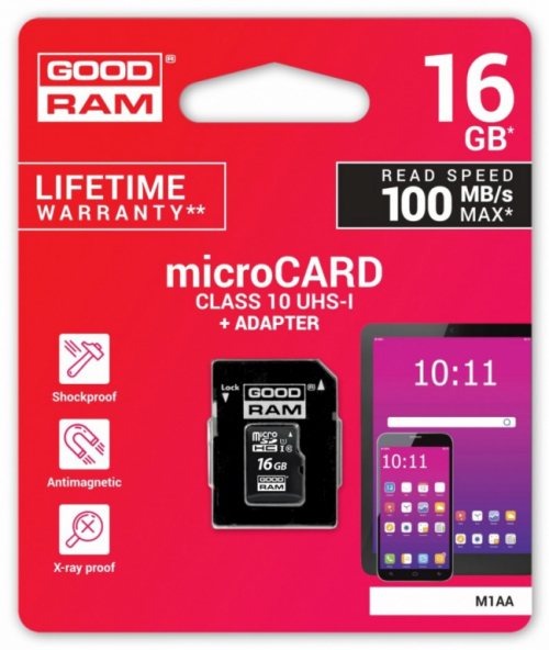 GOODRAM Card microSDHC 16GB CL10 + adapter