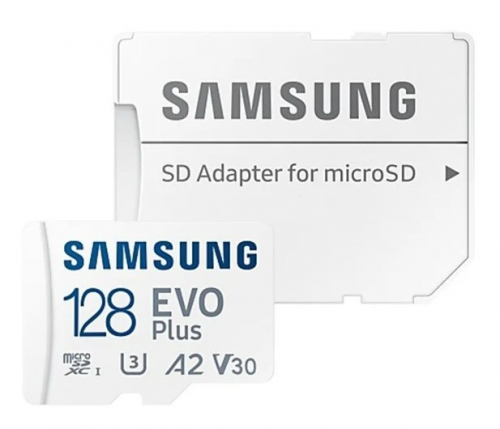 Samsung EVO Plus MB-MC128S - Flash memory card (microSDXC to SD adapter included) - 128 GB - white - Read Up to 160 MB/s - Write Up to 120 MB/s