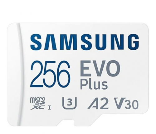 Samsung EVO Plus MB-MC256KA/EU A2, V30 and UHS-I Flash memory card (microSDXC to SD adapter included) - 256 GB - white - U1, speed up to 130 MB/s