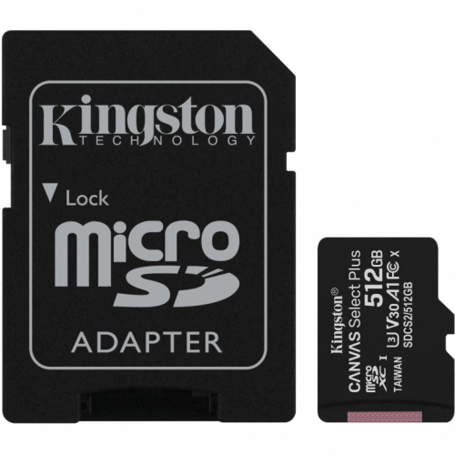 CARD 512GB Kingston Canvas Select Plus MicroSDXC 100MB/s +Adapter