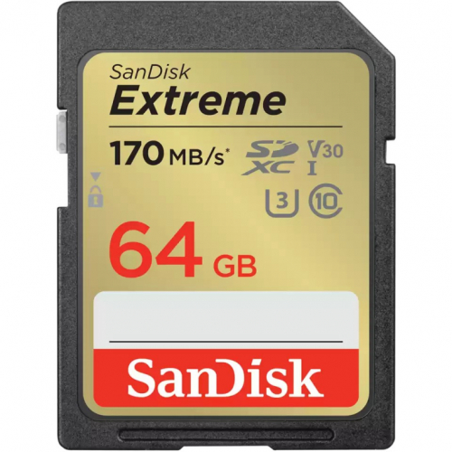 SanDisk Extreme - Flash memory card - 64 GB - Video Class V30 / UHS-I U3 / Class10 - SDXC UHS-I - 170MB/s