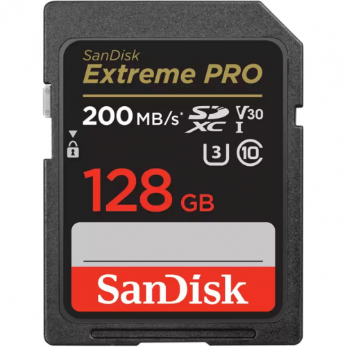 SanDisk Extreme Pro - Flash memory card - 128 GB - Video Class V30 / UHS-I U3 / Class10 - SDXC UHS-I - Read Up to 200 MB/s, Write Up to 90 MB/s