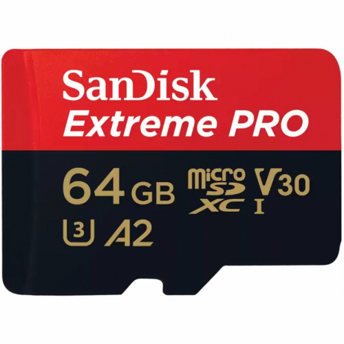 SanDisk Extreme Pro - Flash memory card (microSDXC to SD adapter included) - 64 GB - Read Up to 200 MB/s - Write Up to 90 MB/s