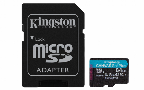 Kingston Technology 64GB microSDXC Canvas Go Plus 170R A2 U3 V30 Card + ADP