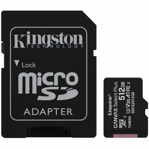 Kingston 512GB micSDXC Canvas Select Plus 100R A1 C10 Card + ADP A-SDCS2/512GB