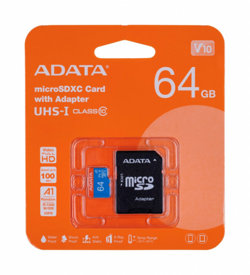 ADATA 64GB, microSDHC, Class 10 UHS-I