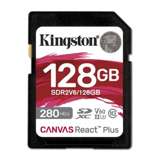 Kingston 128GB React Plus 280/100/MB/s U3 V60 SD Card