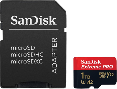 SanDisk Extreme Pro - Flash memory card (microSDXC to SD adapter included) - 1 TB - A2 / Video Class V30 / UHS-I U3 / Class10 - Read Up to 200 MB/s, Write Up to 140 MB/s