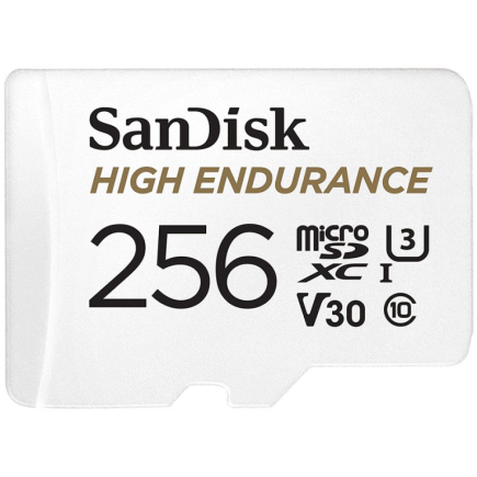 SanDisk High Endurance microSDXC 256GB + SD Adapter - for dash cams & home monitoring, up to 20,000 Hours, Full HD / 4K videos, up to 100/40 MB/s Read/Write speeds, C10, U3, V30
