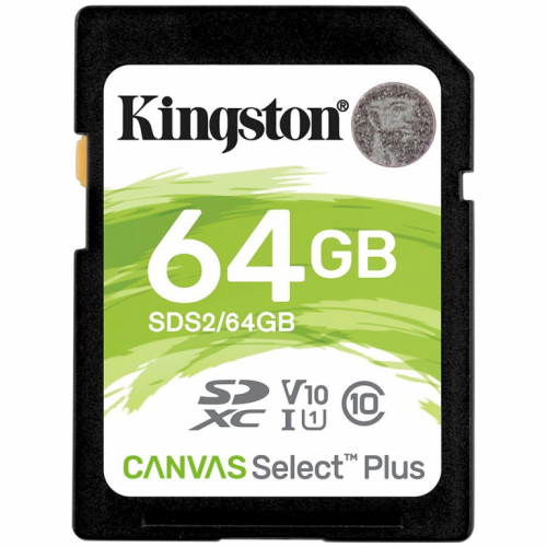 Kingston 64GB SDXC Canvas Select Plus 100R C10 UHS-I U1 V10 A-SDS2/64GB