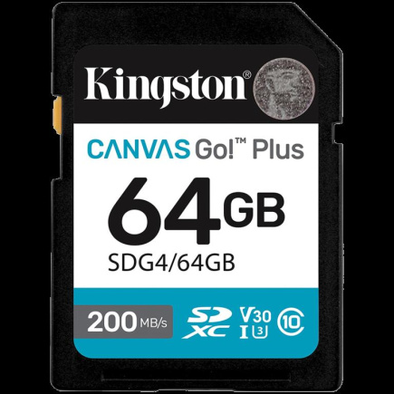 KINGSTON 64GB SDXC Canvas Go Plus Gen4 200MB/s C10 UHS-I U3 V30 A-SDG4/64GB