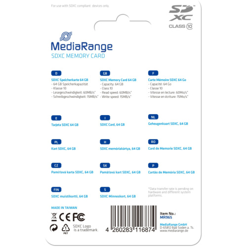 CARD SD- 64GB SDXC Klasse 10. 64GB