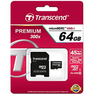 CARD microSD Card 64GB Transcend SDXC Class10 w/adapter