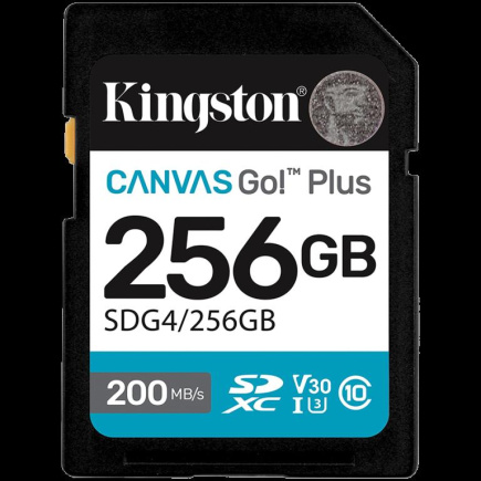 KINGSTON 256GB SDXC Canvas Go Plus Gen4 200MB/s C10 UHS-I U3 V30 A-SDG4/256GB