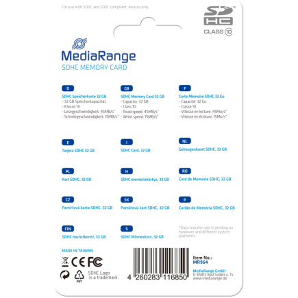 CARD MediaRange Speicherkarte 32GB SDHC Klasse 10