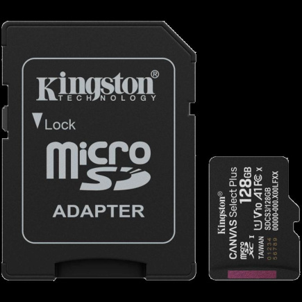 Kingston 128GB microSDXC Canvas Select Plus Gen3 150MB/s A1 Card + Adapter A-SDCS3/128GB