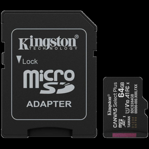 Kingston 64GB microSDXC Canvas Select Plus Gen3 100MB/s A1 Card + Adapter A-SDCS3/64GB