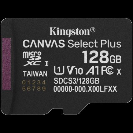 Kingston 128GB micSDXC Canvas Select Plus Gen3 150R A1 Single Pack w/o ADP A-SDCS3/128GBSP