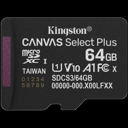 Kingston 64GB micSDXC Canvas Select Plus Gen3 100R A1 Single Pack w/o ADP A-SDCS3/64GBSP